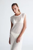 Peraluna PEARL DRESS Ajurlu Bisiklet Yaka Uzun Kadın Triko Elbise - Ekru - 6