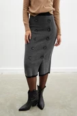 Styleboom X Peraluna CHESHIRE SKIRT Balıksırtı Desen Midi Boy Kadın Triko Etek - Siyah - 3