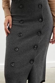 Styleboom X Peraluna CHESHIRE SKIRT Balıksırtı Desen Midi Boy Kadın Triko Etek - Siyah - 4