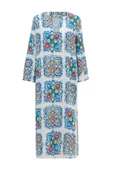 Peraluna RIA CAFTAN Çini Desenli 123 CM Derin Yırtmaçlı Saten Kadın Kaftan - Çok Renkli - 10