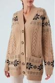 Peraluna IVORY CARDIGAN Jakarlı Cepli Uzun Kadın Triko Hırka - Camel thumbnail 4