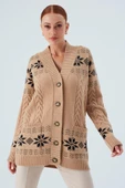 Peraluna IVORY CARDIGAN Jakarlı Cepli Uzun Kadın Triko Hırka - Camel thumbnail 2