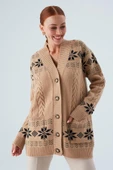 Peraluna IVORY CARDIGAN Jakarlı Cepli Uzun Kadın Triko Hırka - Camel thumbnail 5