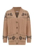 Peraluna IVORY CARDIGAN Jakarlı Cepli Uzun Kadın Triko Hırka - Camel thumbnail 7