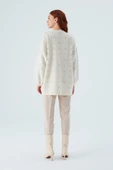 Peraluna LULU CARDIGAN Simli Kar Tanesi Desenli Uzun Kadın Triko Hırka - Ekru - 9