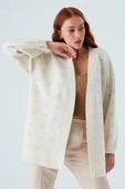 Peraluna LULU CARDIGAN Simli Kar Tanesi Desenli Uzun Kadın Triko Hırka - Ekru - 6