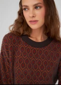 Peraluna Labirent Desenli Bol Kesim Krop Kadın Triko Kazak - Kahve thumbnail 4