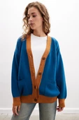 Peraluna JOSEPHINE CARDIGAN V Yaka Jakarlı Geniş Kesim Organik Pamuk-Yün Karışım Kadın Triko Hırka - Multi - 5