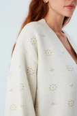 Peraluna LULU CARDIGAN Simli Kar Tanesi Desenli Uzun Kadın Triko Hırka - Ekru - 5