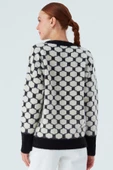 Peraluna DONNA PULLOVER Petek Desenli Kadın Triko Kazak - Siyah/Ekru - 7