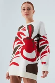 Peraluna POLINA PULLOVER Çiçek Desenli Uzun Kadın Triko Kazak - Ekru Multi - 2