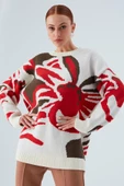 Peraluna POLINA PULLOVER Çiçek Desenli Uzun Kadın Triko Kazak - Ekru Multi - 5