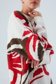 Peraluna POLINA PULLOVER Çiçek Desenli Uzun Kadın Triko Kazak - Ekru Multi - 4