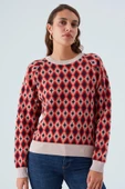 Peraluna TRUDY PULLOVER Baklava Desenli Standart Kesim Kadın Triko Kazak - Multi Pudra - 6