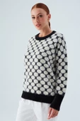 Peraluna DONNA PULLOVER Petek Desenli Kadın Triko Kazak - Siyah/Ekru - 5