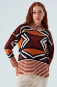 Peraluna KENDA PULLOVER Etnik Jakar Desenli Yünlü Krop Kadın Triko Kazak - Multi thumbnail 2