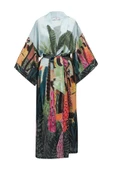 Peraluna KAURİ Tropik Desenli Bilek Hizası Saten Kadın Kimono - Çok Renkli - 9