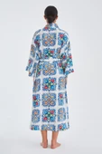 Peraluna RIA KİMONO Çini Desenli 127 CM Püskül Kemer Detaylı Saten Kadın Kimono - Çok Renkli - 8