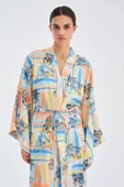 Peraluna INAYA KIMONO Desenli 120 CM Saten Yazlık Kadın Kimono - Mavi/Sarı - 8