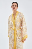 Peraluna SİTARA KIMONO Desenli 120 CM Saten Yazlık Kadın Kimono - Hardal/Ekru - 2