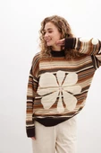 Peraluna AMELIA PULLOVER Yüksek Yaka Çiçek Desen Çok Renkli Organik Pamuk Karışım Kadın Triko Kazak - Kahve Multi thumbnail 4