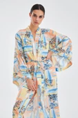 Peraluna INAYA KIMONO Desenli 120 CM Saten Yazlık Kadın Kimono - Mavi/Sarı - 2