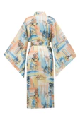 Peraluna INAYA KIMONO Desenli 120 CM Saten Yazlık Kadın Kimono - Mavi/Sarı - 10