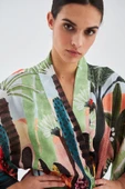 Peraluna SHUKO Tropik Desenli Geniş Kollu Saten Kadın Kimono - Çok Renkli - 3