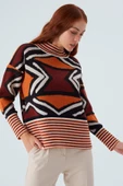 Peraluna KENDA PULLOVER Etnik Jakar Desenli Yünlü Krop Kadın Triko Kazak - Multi thumbnail 7