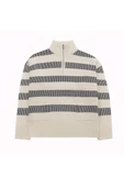 Peraluna MISTY SWEATER Yüksek Yaka Fermuarlı Çizgili Yün Karışım Kadın Triko Kazak - Ekru thumbnail 7