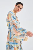 Peraluna INAYA KIMONO Desenli 120 CM Saten Yazlık Kadın Kimono - Mavi/Sarı - 4
