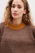 Peraluna LORETTA PULLOVER Bisiklet Yaka Selanik Örgü Organik Pamuk-Yün Karışım Muline Kadın Triko Kazak - Kahve Muline - 3