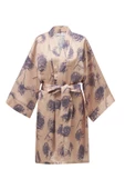 Peraluna ROSA KIMONO Gül Desenli Diz Hizası 90 CM Saten Kadın Kimono - Koyu Pudra/Mor - 9