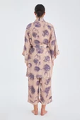 Peraluna ROSA KIMONO Gül Desenli Diz Hizası 90 CM Saten Kadın Kimono - Koyu Pudra/Mor - 8