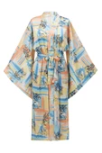 Peraluna INAYA KIMONO Desenli 120 CM Saten Yazlık Kadın Kimono - Mavi/Sarı - 9