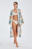Peraluna INAYA KIMONO Desenli 120 CM Saten Yazlık Kadın Kimono - Mavi/Sarı - 5