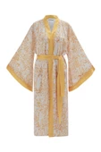 Peraluna SİTARA KIMONO Desenli 120 CM Saten Yazlık Kadın Kimono - Hardal/Ekru - 9