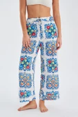 Peraluna RİA TROUSER Çini Desenli Bol Kesim Yazlık Saten Kadın Pantolon - Çok Renkli - 5