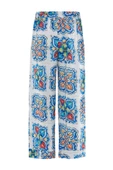 Peraluna RİA TROUSER Çini Desenli Bol Kesim Yazlık Saten Kadın Pantolon - Çok Renkli - 10