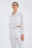 Peraluna SANDAL TROUSER Bol Kesim Yazlık Muslin Kadın Kısa Pantolon - Beyaz - 2