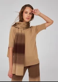 Peraluna Organik Pamuk Karışım Yüksek Bel Boru Paça Kadın Triko Pantolon - Kahve/Camel Melanj - 2