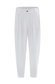 Peraluna SANDAL TROUSER Bol Kesim Yazlık Muslin Kadın Kısa Pantolon - Beyaz - 8
