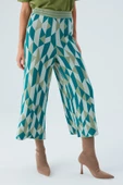 Peraluna LENA TROUSER %100 Pamuk Geometrik Retro Desenli Kadın Triko Pantolon - Multi Yeşil - 5