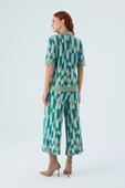 Peraluna LENA TROUSER %100 Pamuk Geometrik Retro Desenli Kadın Triko Pantolon - Multi Yeşil - 8