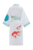 Peraluna LOTUS Balık Aplikeli Keten Karışımlı Diz Altı Kadın Kimono - Beyaz - 11