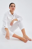 Peraluna SANDAL TROUSER Bol Kesim Yazlık Muslin Kadın Kısa Pantolon - Beyaz - 5
