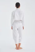 Peraluna SANDAL TROUSER Bol Kesim Yazlık Muslin Kadın Kısa Pantolon - Beyaz - 7