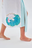 Peraluna LOTUS Balık Aplikeli Keten Karışımlı Diz Altı Kadın Kimono - Beyaz - 5