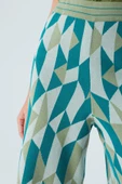 Peraluna LENA TROUSER %100 Pamuk Geometrik Retro Desenli Kadın Triko Pantolon - Multi Yeşil - 3