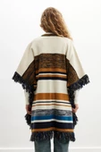 Peraluna MELODY PONCHO Çizgili Yün Karışım Diz Boy Püsküllü Kadın Triko Panço - Multi thumbnail 5